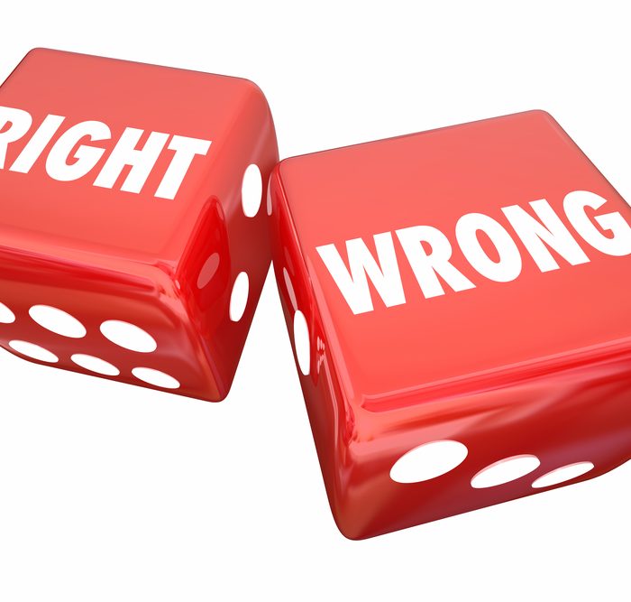 Right Vs Wrong Rolling Dice True False Correct Incorrect 3d Illustration